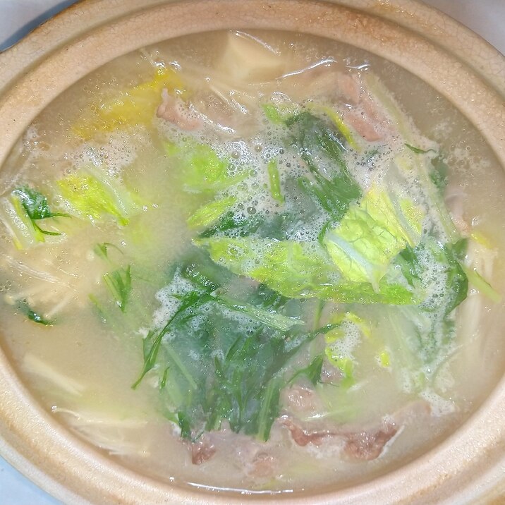 水菜とエノキの白湯鍋